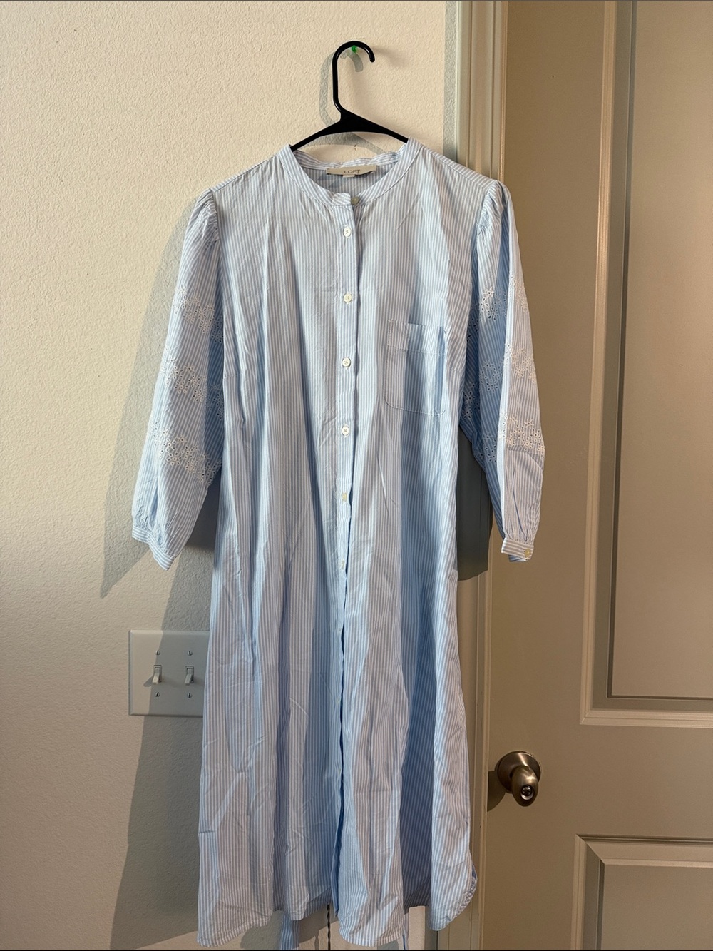 LOFT Light Blue Pinstripe Button-Front Midi Dress